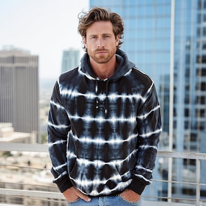 Allover Stripe Tie-Dye Pullover Hoodie: Unisex Cotton-Poly Fleece