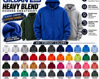 Gildan Heavy Blend Hooded Sweatshirt: Soft 50/50 Cotton-Poly Blank 18500, Custom Crewneck Hoodie