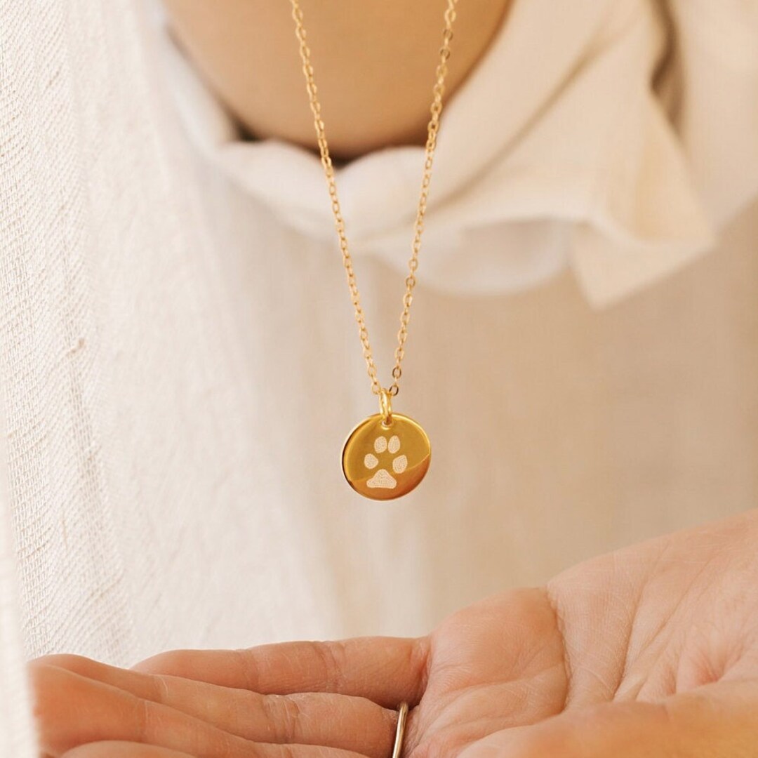 Custom Paw Pet Print Necklace Custom Paw Print Coin Necklace Personalized Paw Print Cat Print ...
