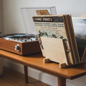 Rustic Reclaimed Wood Vinyl Record Flip Stand | LP Storage
