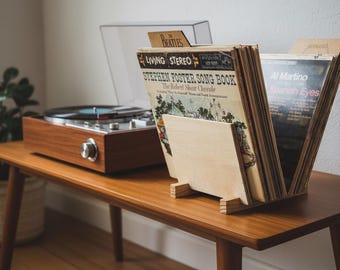 Rustic Reclaimed Wood Vinyl Record Flip Stand | LP Storage