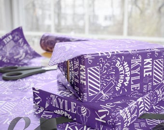 Personalized Birthday Wrapping Paper, Custom Name Birthday Gift Wrap, Kids Birthday Gift Wrap, Party Gift Wrap Paper, Custom Birthday Paper