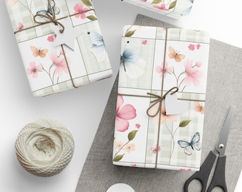 Floral Butterfly Wrapping Paper, Spring Gift Wrap Paper, Flower Gift Wrap, Butterfly Wrapping Paper, Elegant Gift Wrap, Floral Gift Paper