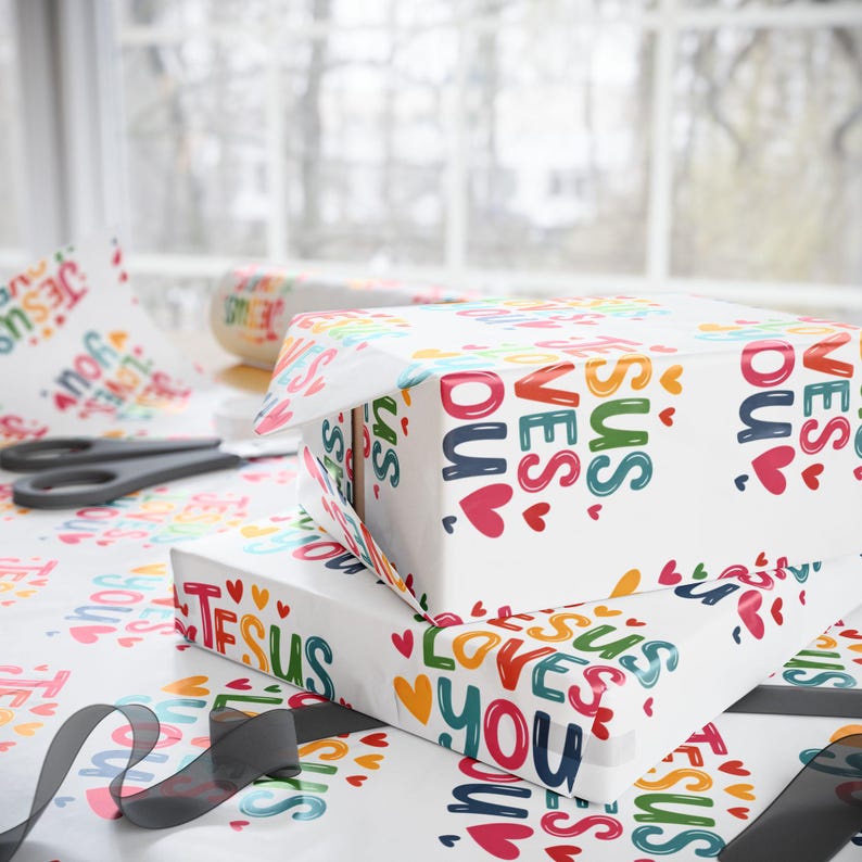 Jesus Loves You Wrapping Paper, Christian Gift Wrap Paper, Faith Gift Wrap, Religious Wrapping Paper, Church Gift Wrap, Christian Gift Paper image 3