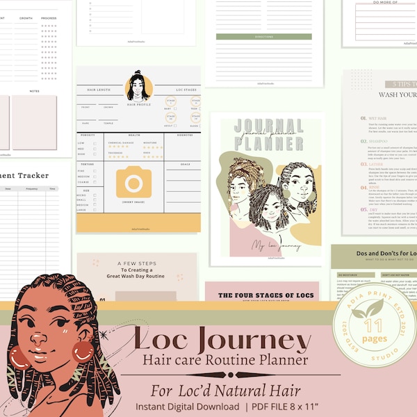 Loc’d hair Care Planner journal for Healthy Hair | Natural Loc’s Hair Planner & Workbook Journal | Natural Hair Routine Regimen Bundle