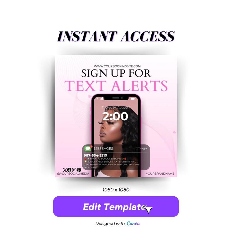 Sign up for Text Alert Premade Editable Canva Flyer Template, Text ...