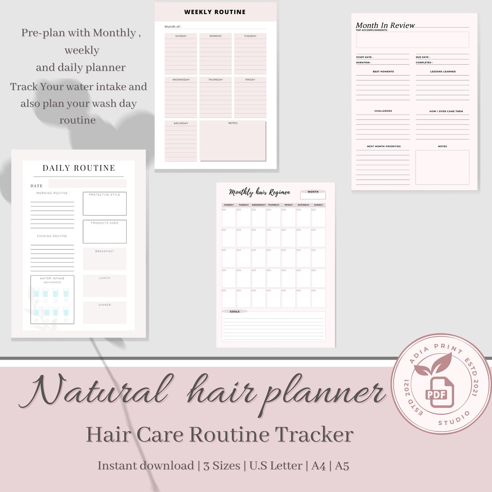 Natural Hair Routine Planner and Tracker: Natural Hair Care Regimen ...