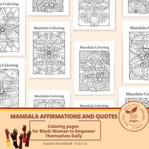 50 Affirmations and Quotes  coloring pages for Black Women  |Mandala Coloring Pages  with Morning Affirmation For Black women |