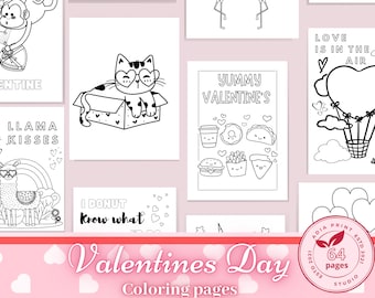 Valentines Day Coloring Pages| 64 Printable Coloring Activities | Digital Download Coloring Pages for kids| Happy Valentine Day
