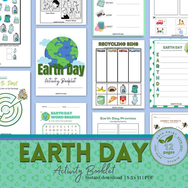 Earth Day Activity Booklet for Kids| Earth Day Printable| Learning Activity Workbook | Earth Day Educational Activities for Children