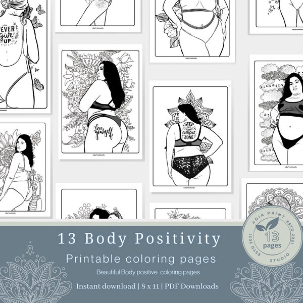 13 Body Positive Coloring Pages for all Body Types | Positive Affirmations Activity | printable Download PDF Coloring Sheets