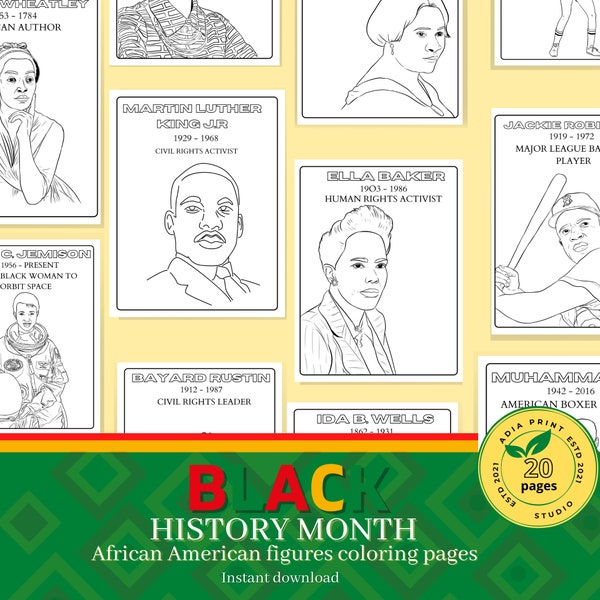 Black History Month Coloring Pages| Historical Black Figures| Black History Printable|  African American heroes | Coloring Pages for Kids