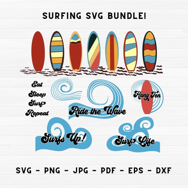 Surfing SVG Bundle, Surfboards, Waves, Surfing Quotes instant digital download