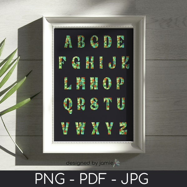 Educational Poster with Alphabet in Colorful Polka-Dot Design Letters Digital Download - Fun and Engaging Learning Resource