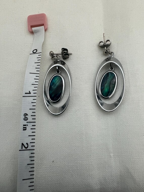 Abalone Silvertone Dangle Earrings - image 4