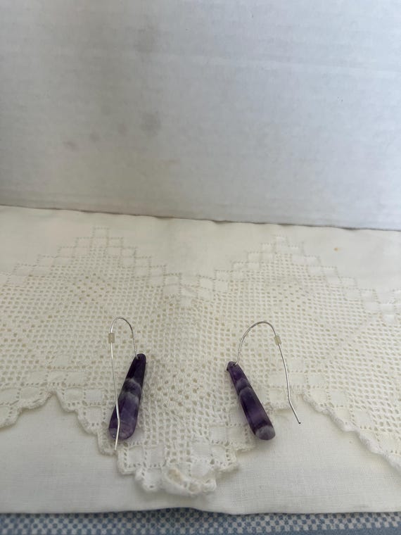 Silver Threader Amethyst Drop Dangle Earrings Han… - image 4