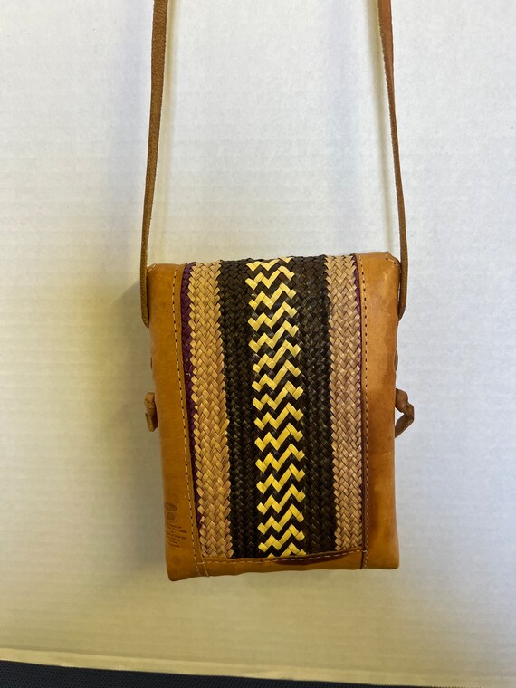 Handmade Leather & Woven Fibers Crossbody Bag Han… - image 2