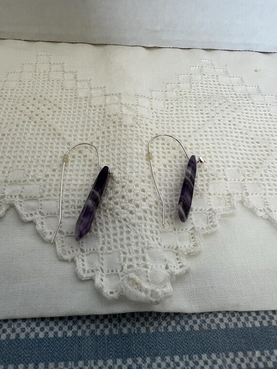 Silver Threader Amethyst Drop Dangle Earrings Han… - image 3