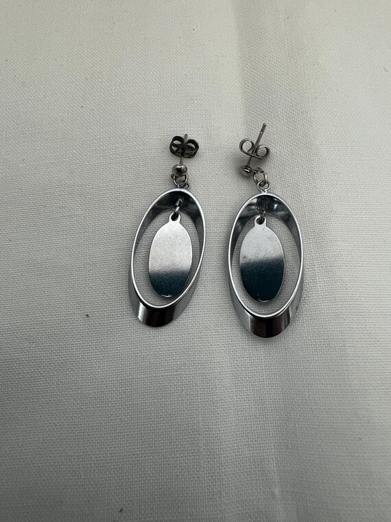 Abalone Silvertone Dangle Earrings - image 2
