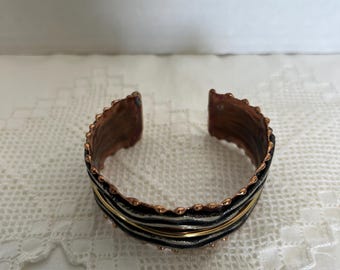 Artisan Handmade Brass, Silver & Copper Vintage Cuff Bracelet