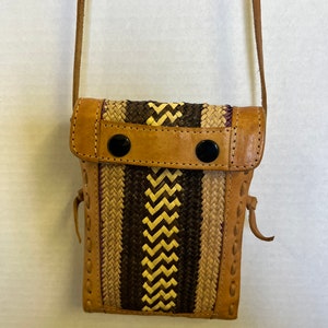 Handmade Leather & Woven Fibers Crossbody Bag Hand Bag Phone Bag