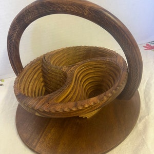 Hand Carved Wood Collapsible Basket Fruit Basket Nut Basket