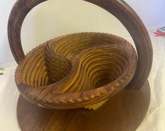 Hand Carved Wood Collapsible Fruit Basket: Nut Bowl