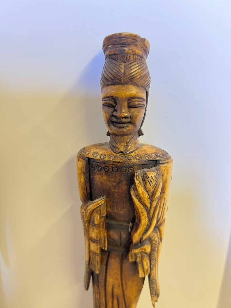 Hand Carved Pair of Asian Man & Woman Statues Figurines 11.5 - Etsy