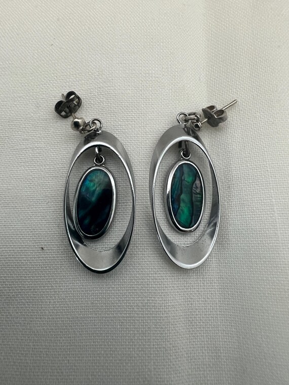 Abalone Silvertone Dangle Earrings - image 1