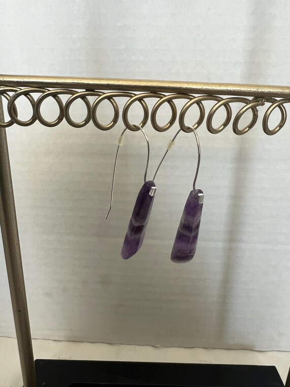 Silver Threader Amethyst Drop Dangle Earrings Han… - image 2