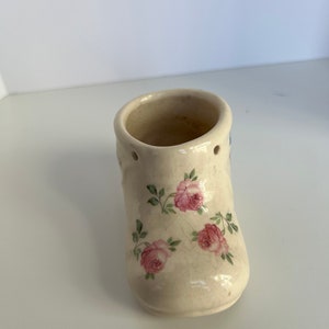 Vintage Ceramic Baby Shoe Planter with Pink Roses