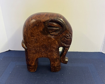 Vintage Hand Carved Wood  Elephant Figurine