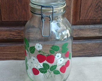 VTG Le Parfait Super 3L Glass Swing Top Canister Jar Strawberry Cottagecore