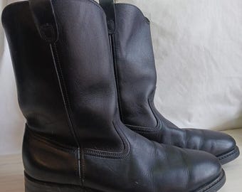 Redwing Men’s Steel Toe Pecos Pull On Black Leather Boots Size US 8D RARE VTG Vintage Very Rare Redwing Pecos Boots Steel Toe Black 8 EE  main image 4