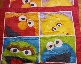 VTG Sesame Street Elmo Pillow SHAM Pair Of 2 Color Block Red Back 24 X 29