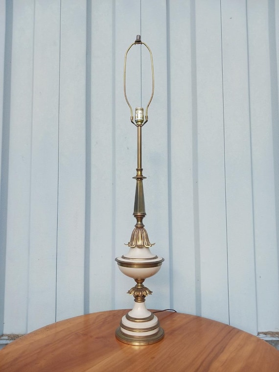 MCM Vintage Regency Stiffel Brass Enamel Torchiere Table Lamp