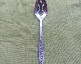 Vintage Stainless Steel Slotted Serving Spoon Floral Daisy Pattern Retro Cottage