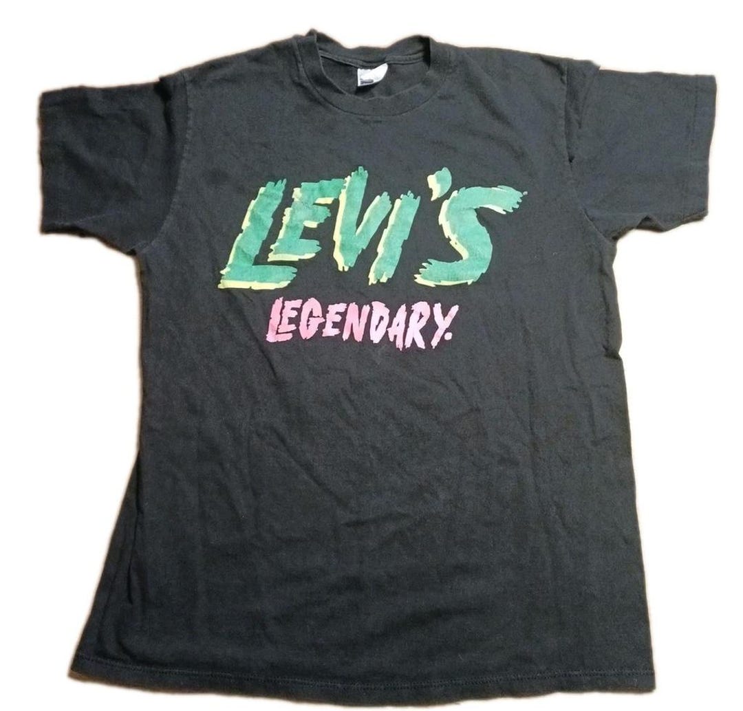 VTG Levis Legendary Graffiti Single Stitch Black Shirt L Retro