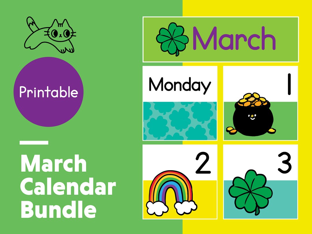 March St. Patrick's Day Calendar Numbers Pocket Chart Etsy