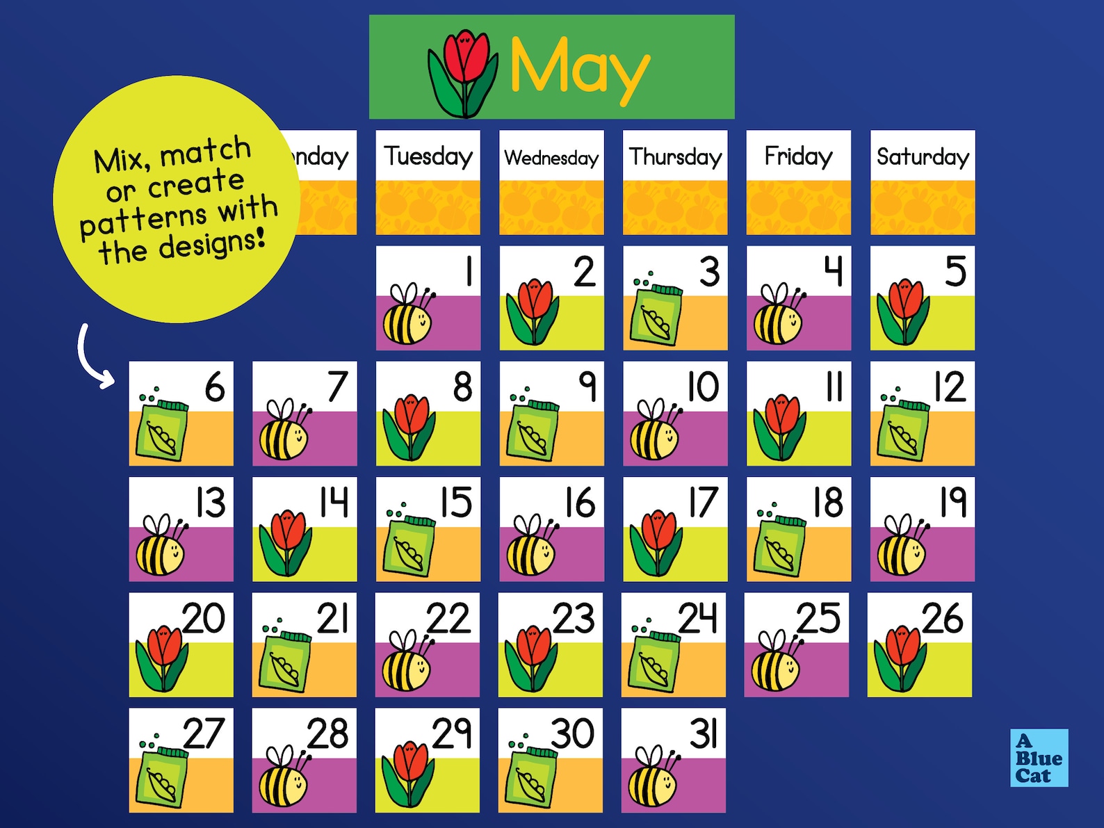 Year round calendar numbers pocket chart bundle back to school holidays