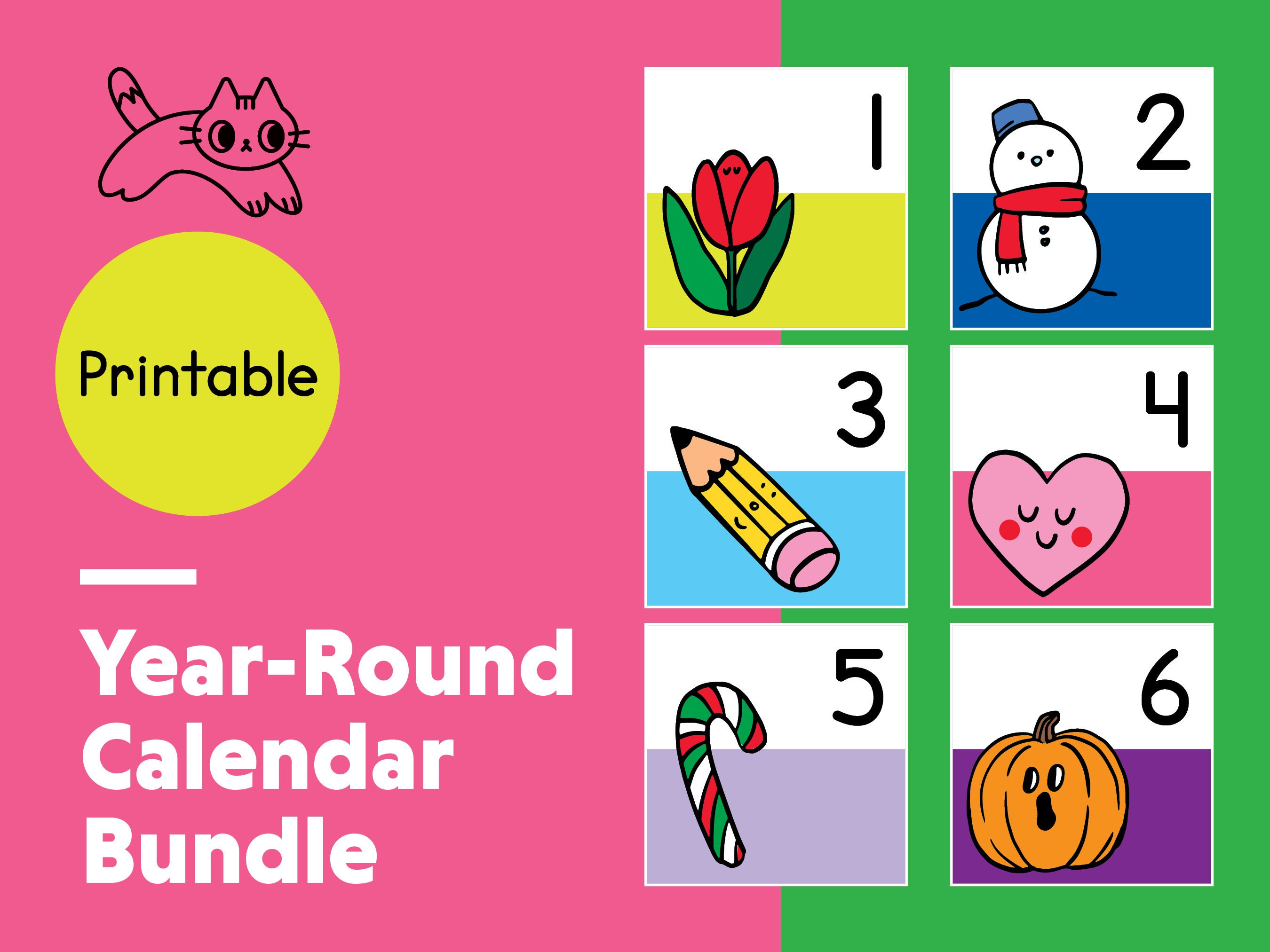 Yearround Calendar Numbers Pocket Chart Bundle Back to School Etsy