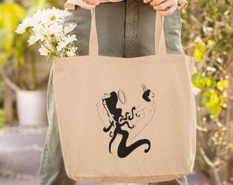 Trendy Angel and Devil Art Reusable Canvas Tote Bag