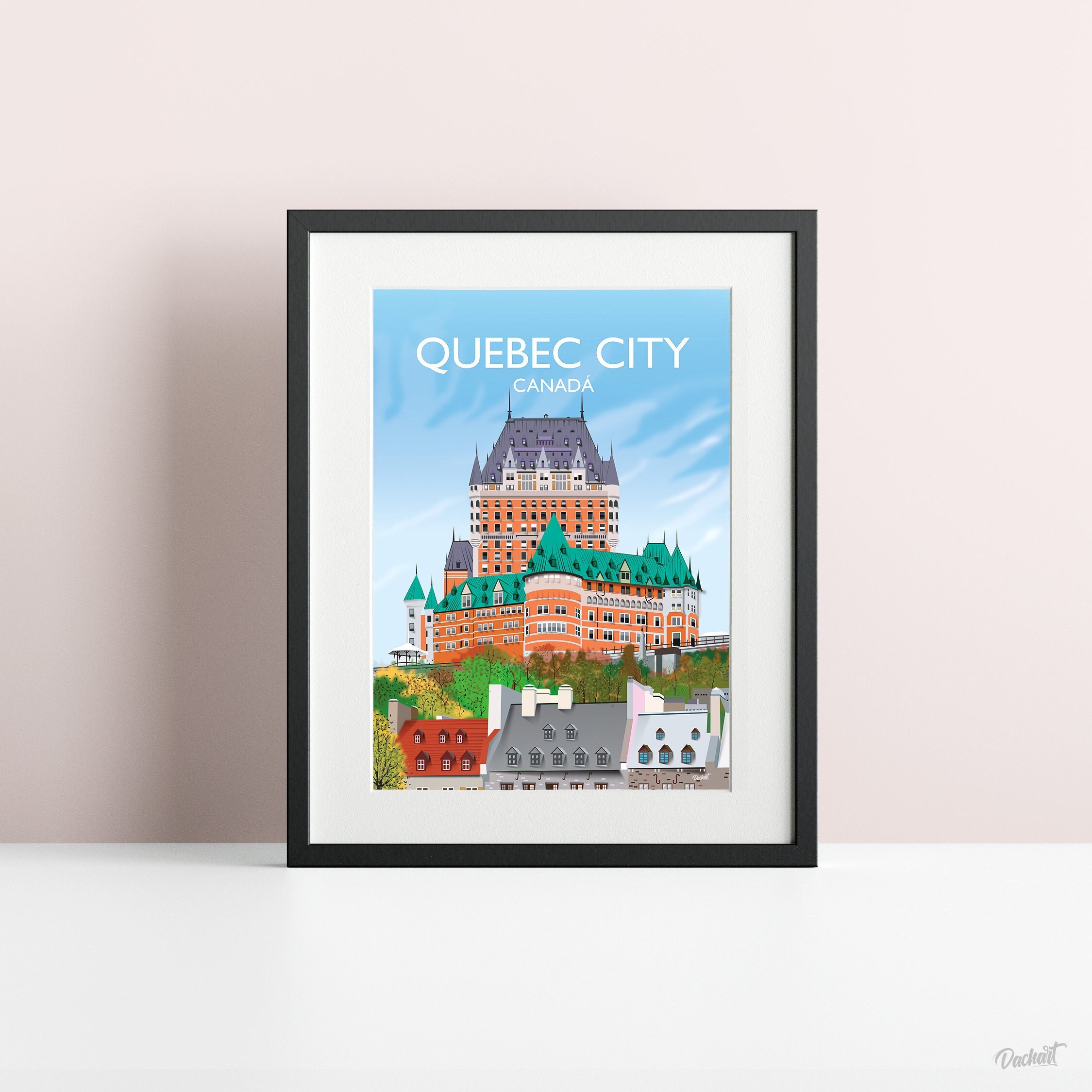 Quebec City Wall Art Detailed Illustration the Fairmont Le Etsy