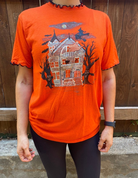 Vintage 80s 90s Haunted House Hand Painted Tshirt… - image 1