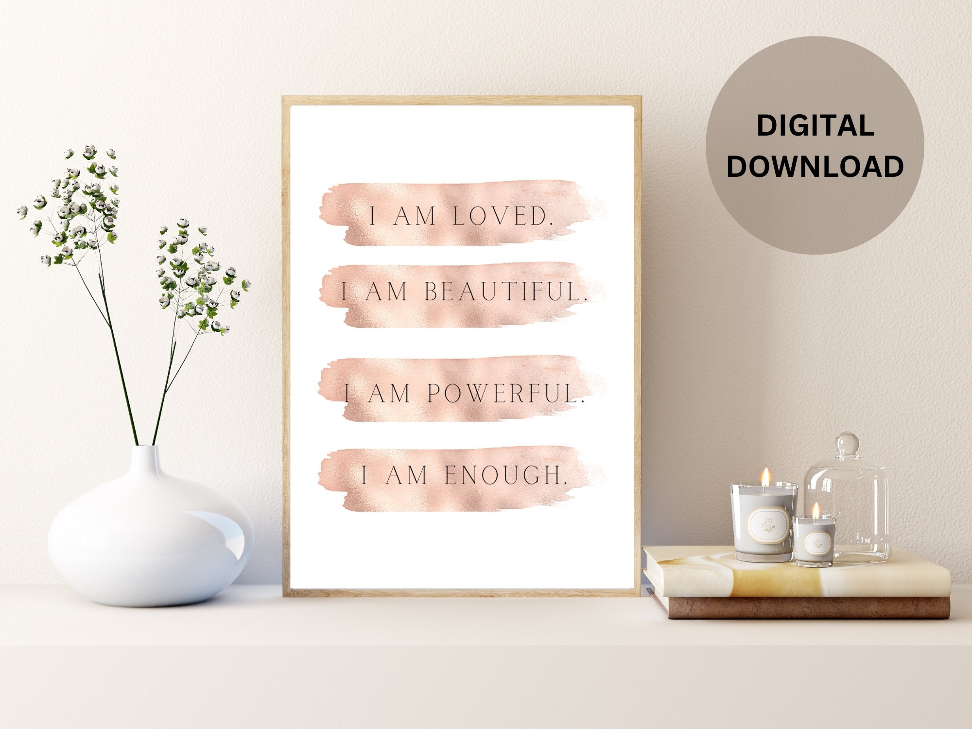 Positive Affirmation Printable Wall Art, I Am Enough, Law of Attraction ...
