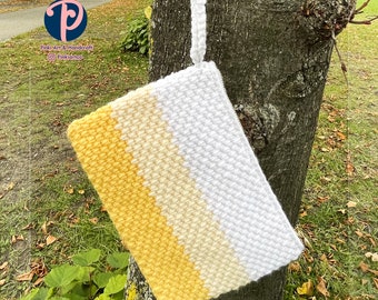 White and Yellow Tablet Bag | Hand-crafted Clutch Bag | Tablet Cover  Wristlet Bag | Crocheted Purse for Tablet
