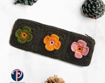 Handmade Crochet Pencil Case | Floral Pattern Crochet Pencil Case