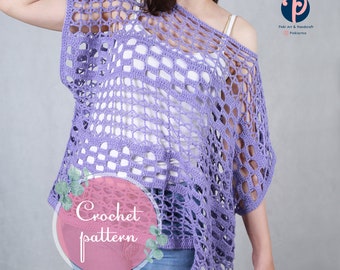 Size-Inclusive Crochet Poncho Top Pattern |  Crochet Top Pattern | Crochet Lace Top Pattern | Summer DIY Beach Top | XS to 5XL