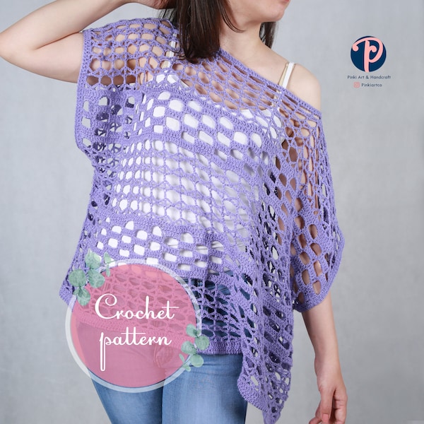 Size-Inclusive Crochet Poncho Top Pattern |  Crochet Top Pattern | Crochet Lace Top Pattern | Summer DIY Beach Top | XS to 5XL