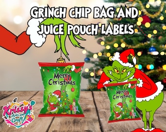 Grinch Party Favor Bundle-Chip Bag Wrapper + Juice Pouch Label-Custom Christmas Printable-Digital Download